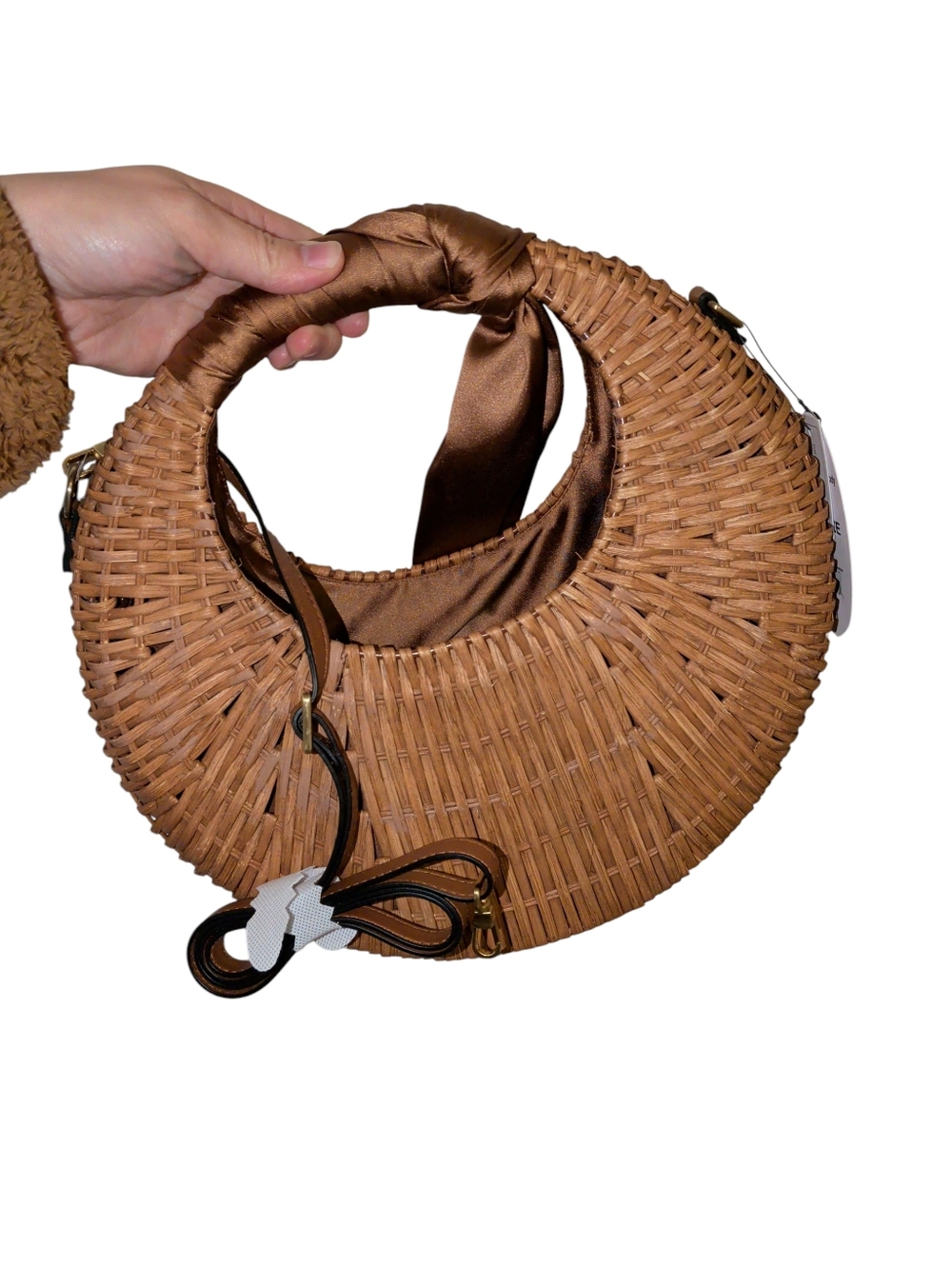 Scoop NYC Brown Woven Crescent Crossbody Bag